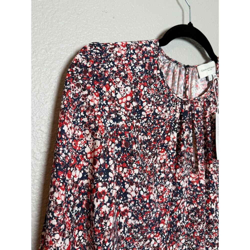 NWT Charlotte Brody Keyhole Blouse Red Marble Size Large - Picture 6 of 13